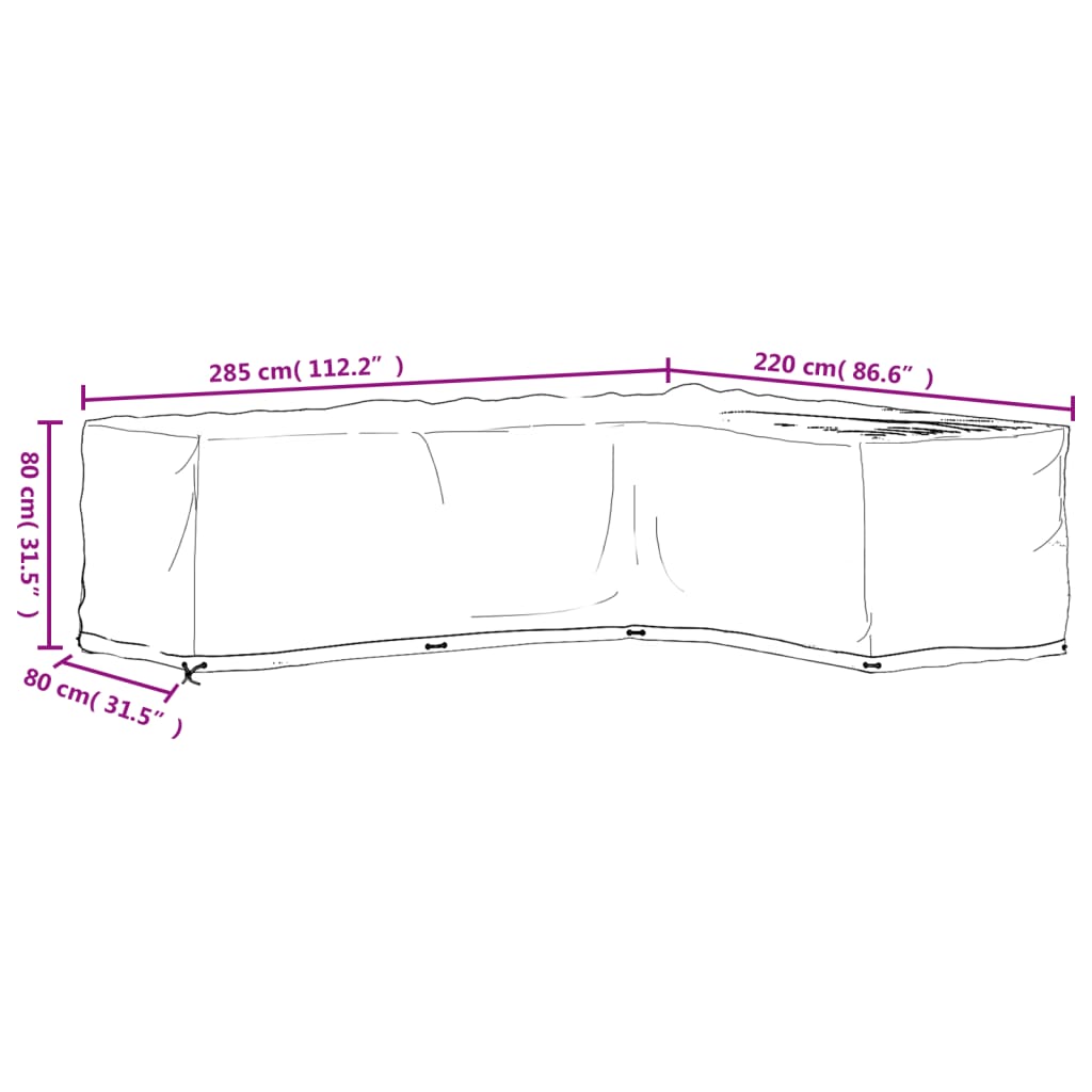 L-Shaped Garden Furniture Covers 2 pcs 18 Eyelets 285x220x80 cm