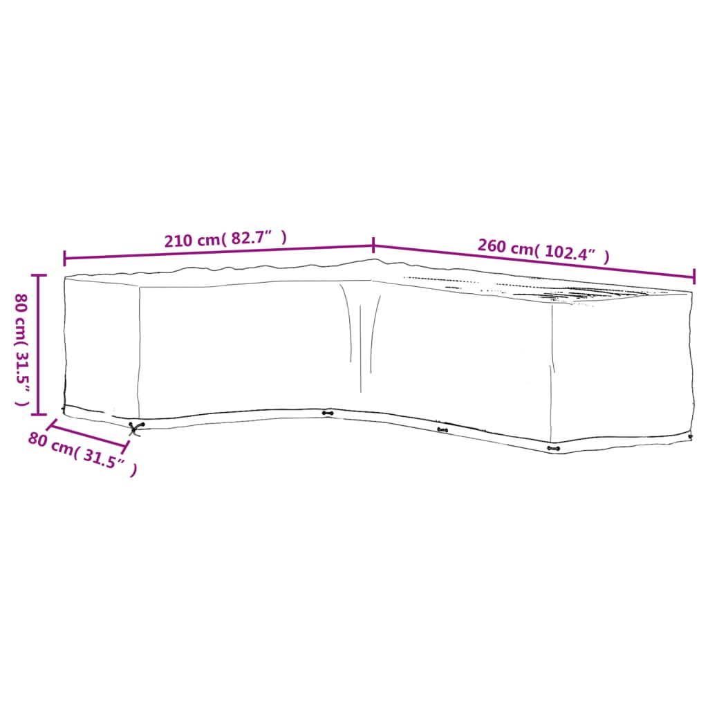 L-Shaped Garden Furniture Covers 2 pcs 16 Eyelets 210x260x80 cm
