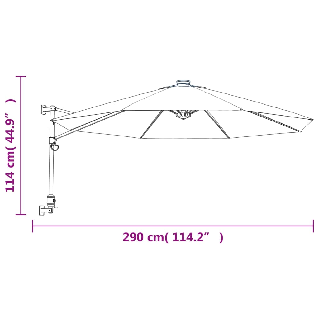 Wall-mounted Parasol with LEDs Yellow 290cm