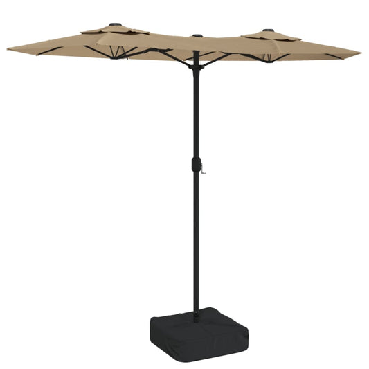 Double-Head Garden Parasol with LEDs Taupe 316x145 cm