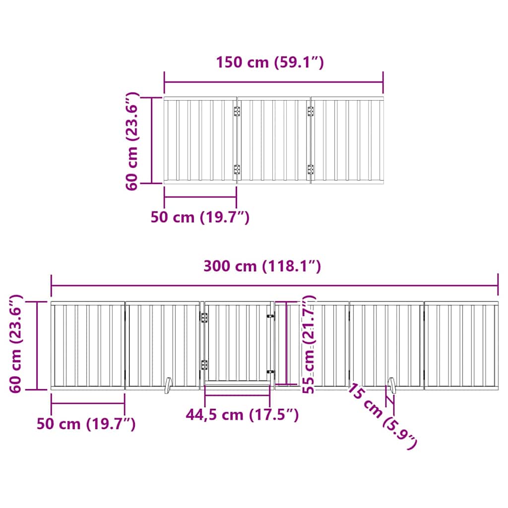 Dog Gate with Door Foldable 15 Panels Black 750 cm Poplar Wood