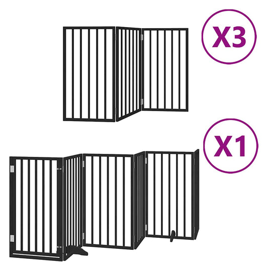 Dog Gate with Door Foldable 15 Panels Black 750 cm Poplar Wood