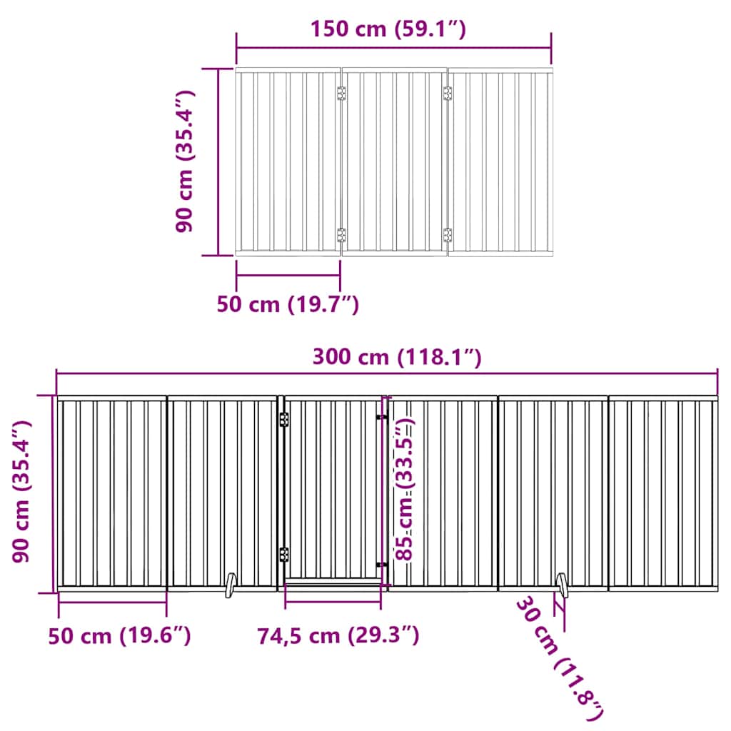 Dog Gate with Door Foldable 15 Panels Black 750 cm Poplar Wood
