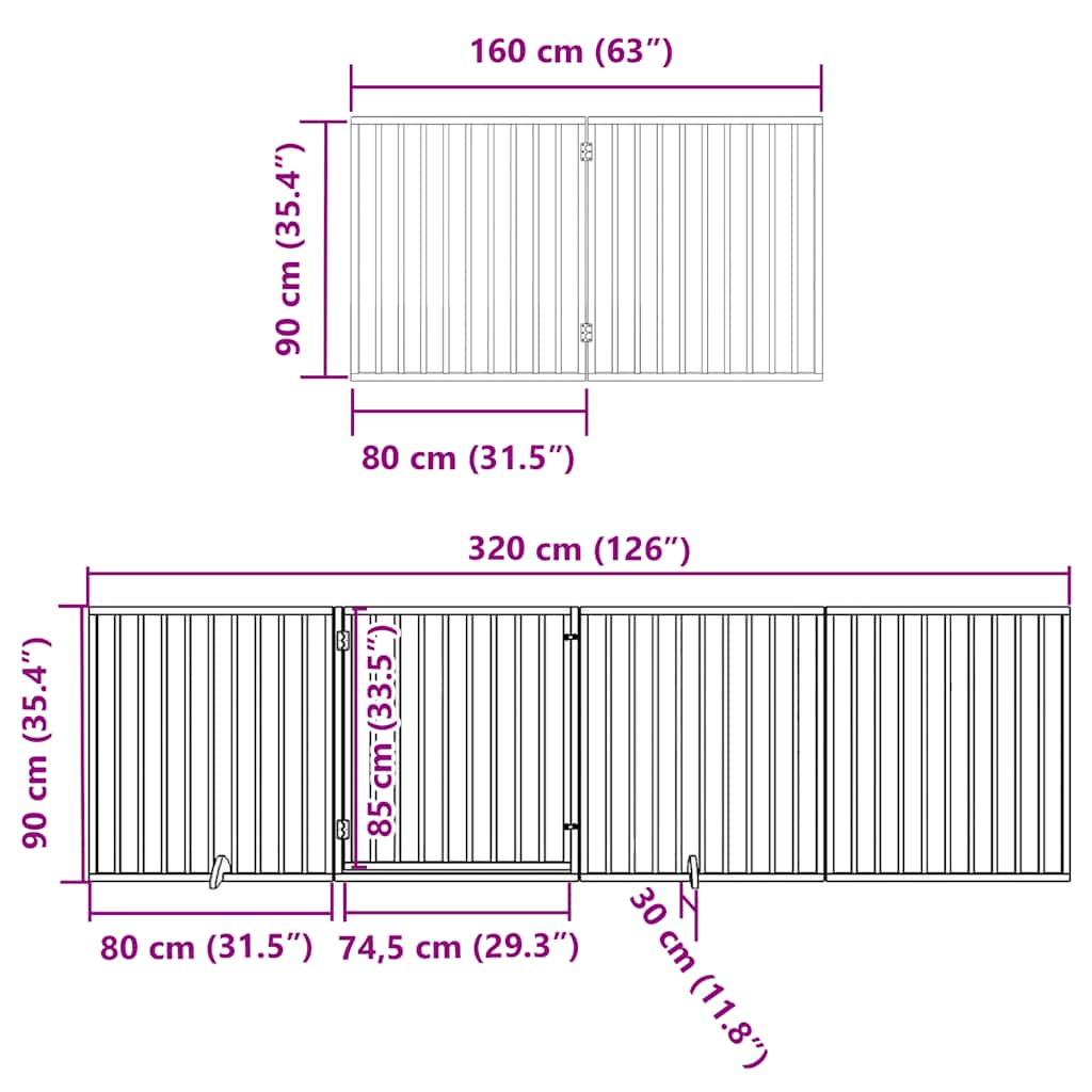 Dog Gate with Door Foldable 8 Panels White 640 cm Poplar Wood