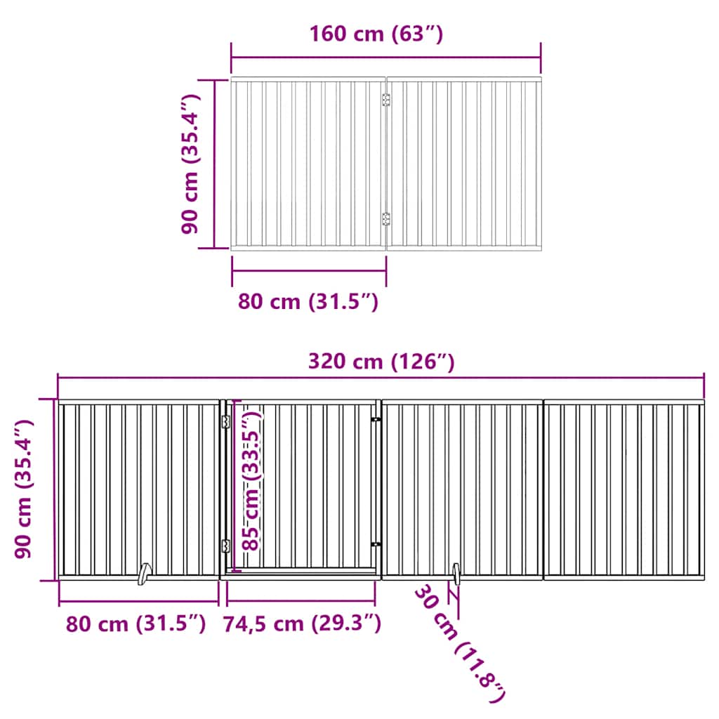 Dog Gate with Door Foldable 10 Panels White 800 cm Poplar Wood