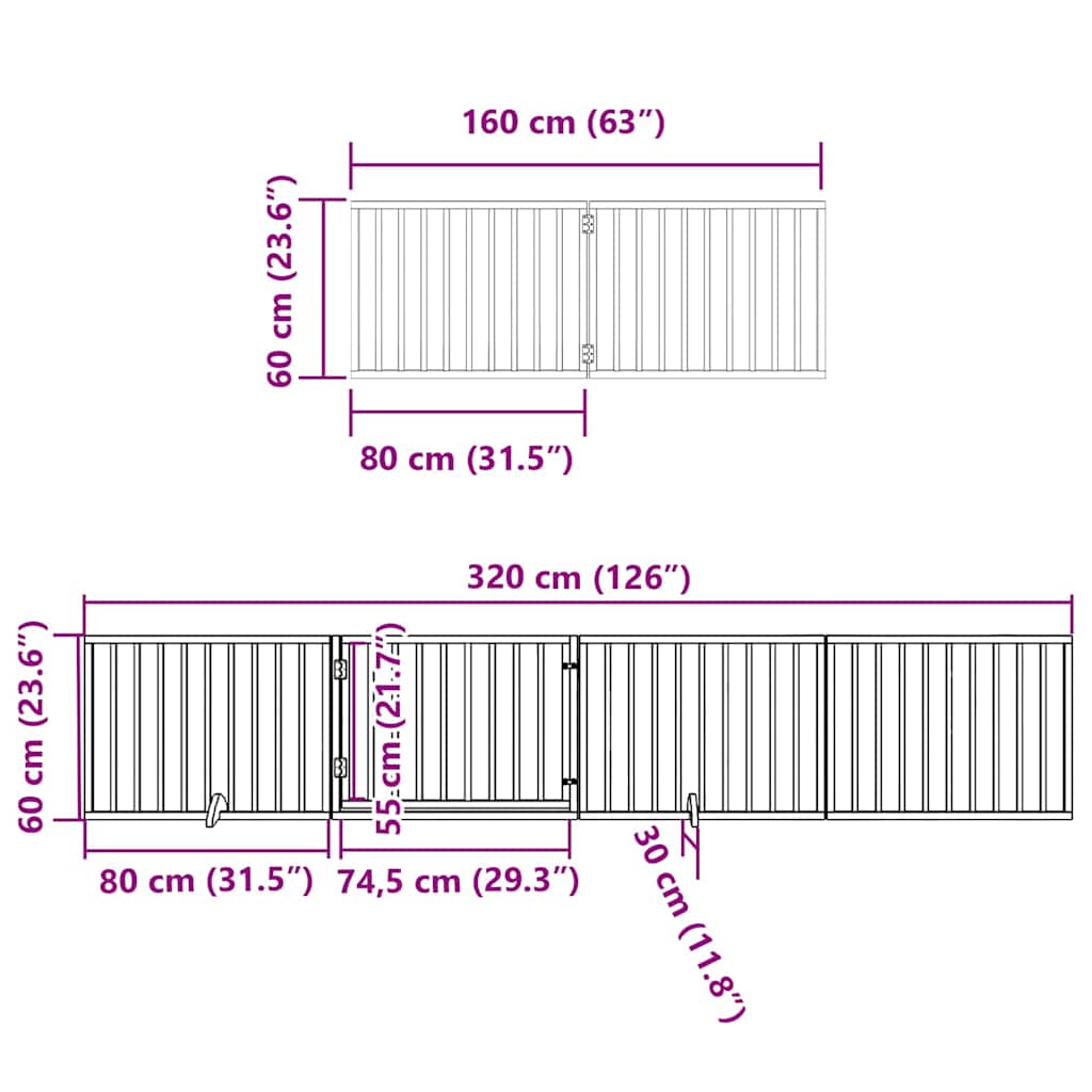 Dog Gate with Door Foldable 8 Panels Black 640 cm Poplar Wood