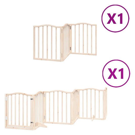 Dog Gate with Door Foldable 9 Panels 450 cm Poplar Wood