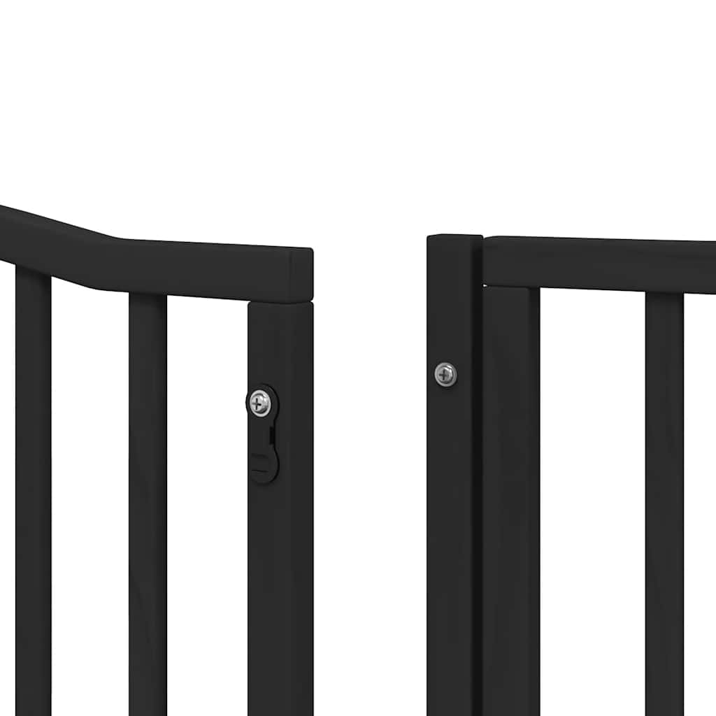 Dog Gate with Door Foldable 8 Panels Black 640 cm Poplar Wood