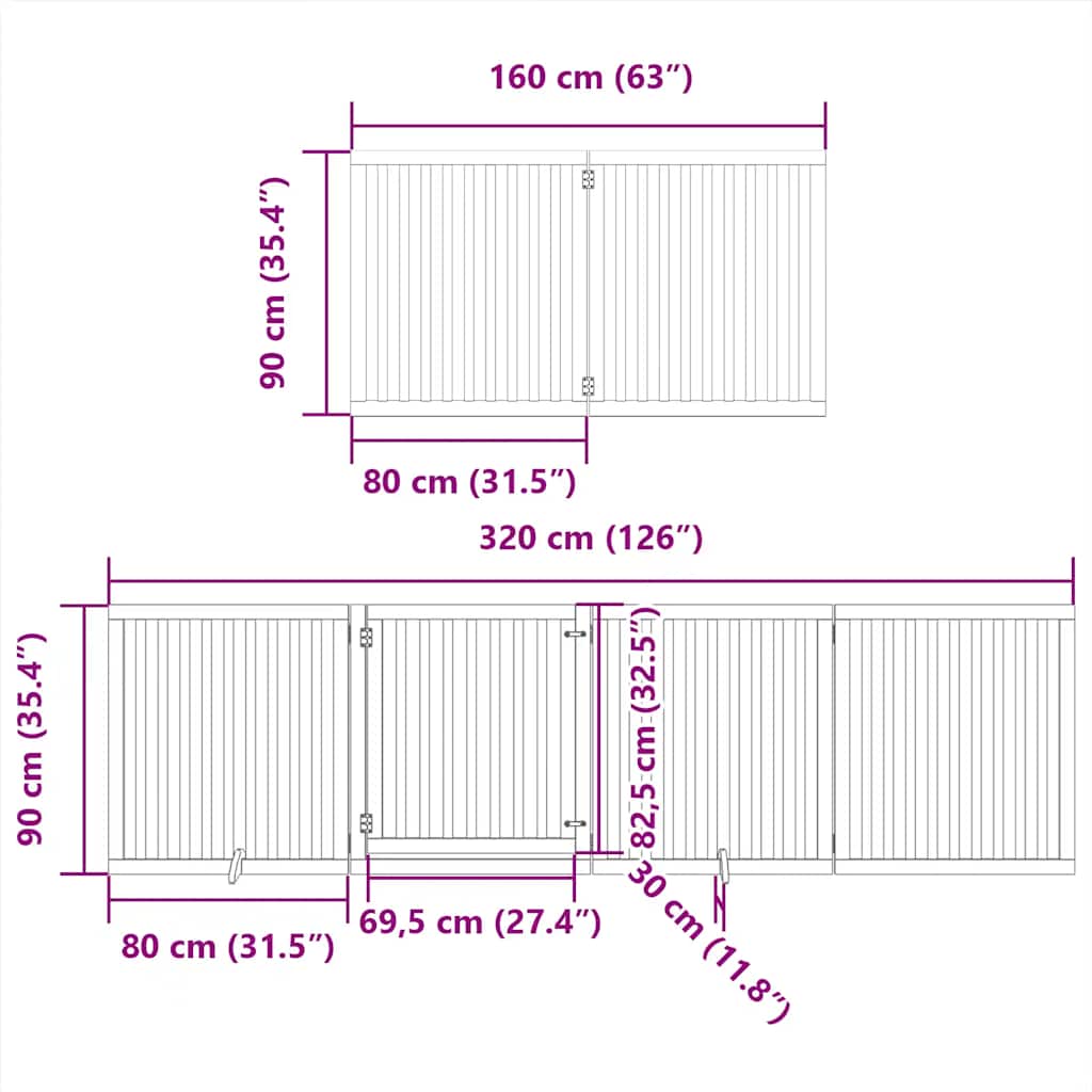Dog Gate with Door Foldable 6 Panels Brown 480 cm Poplar Wood
