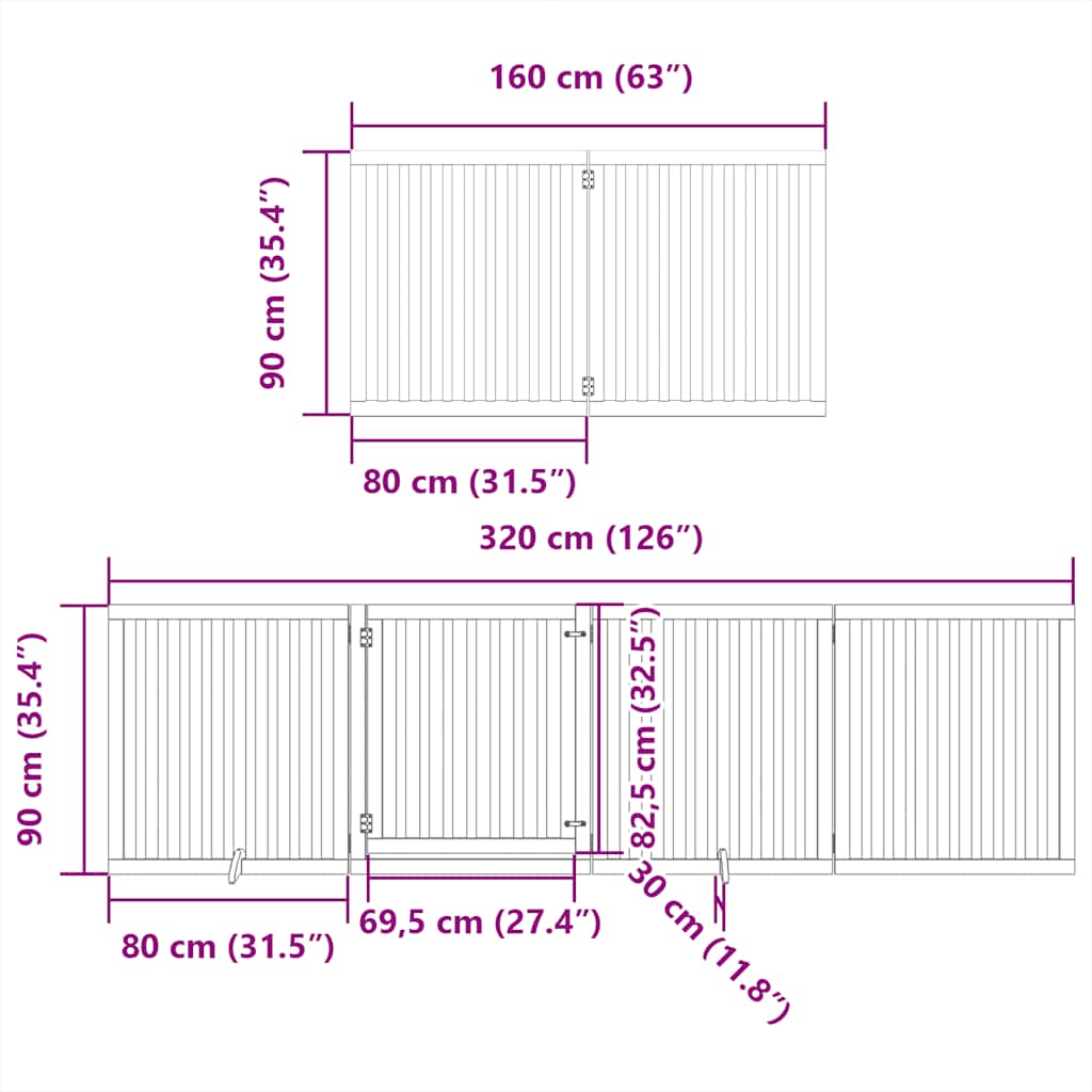 Dog Gate with Door Foldable 10 Panels Brown 800 cm Poplar Wood