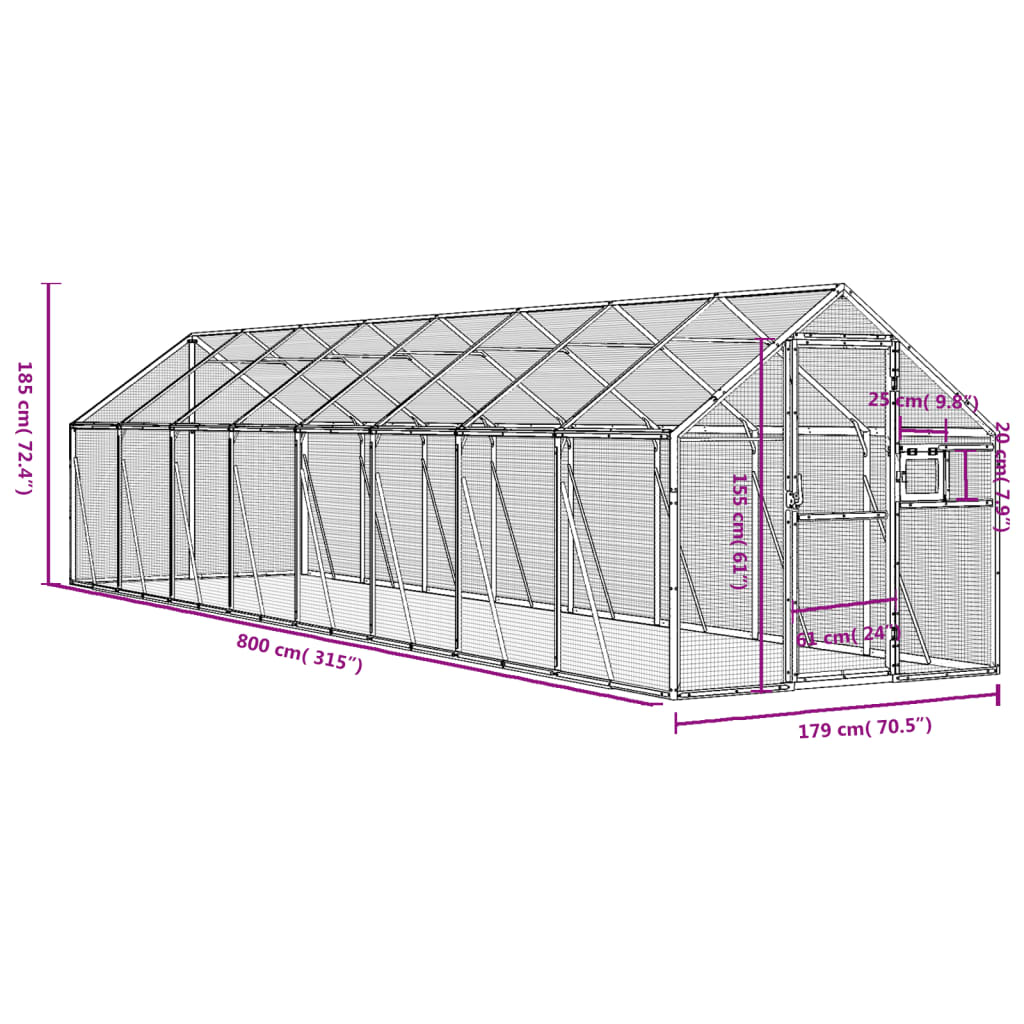 Aviary Silver 1.79x8x1.85 m Aluminium