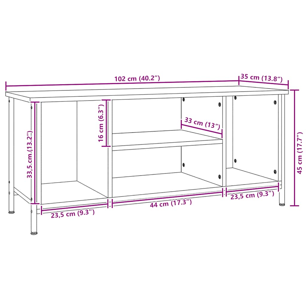 TV Cabinet Smoked Oak 102x35x45 cm Engineered Wood