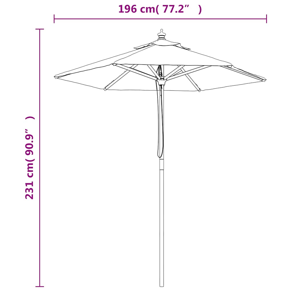 Garden Parasol with Wooden Pole Black 196x231 cm