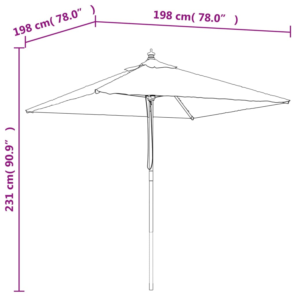 Garden Parasol with Wooden Pole Bordeaux Red 198x198x231 cm