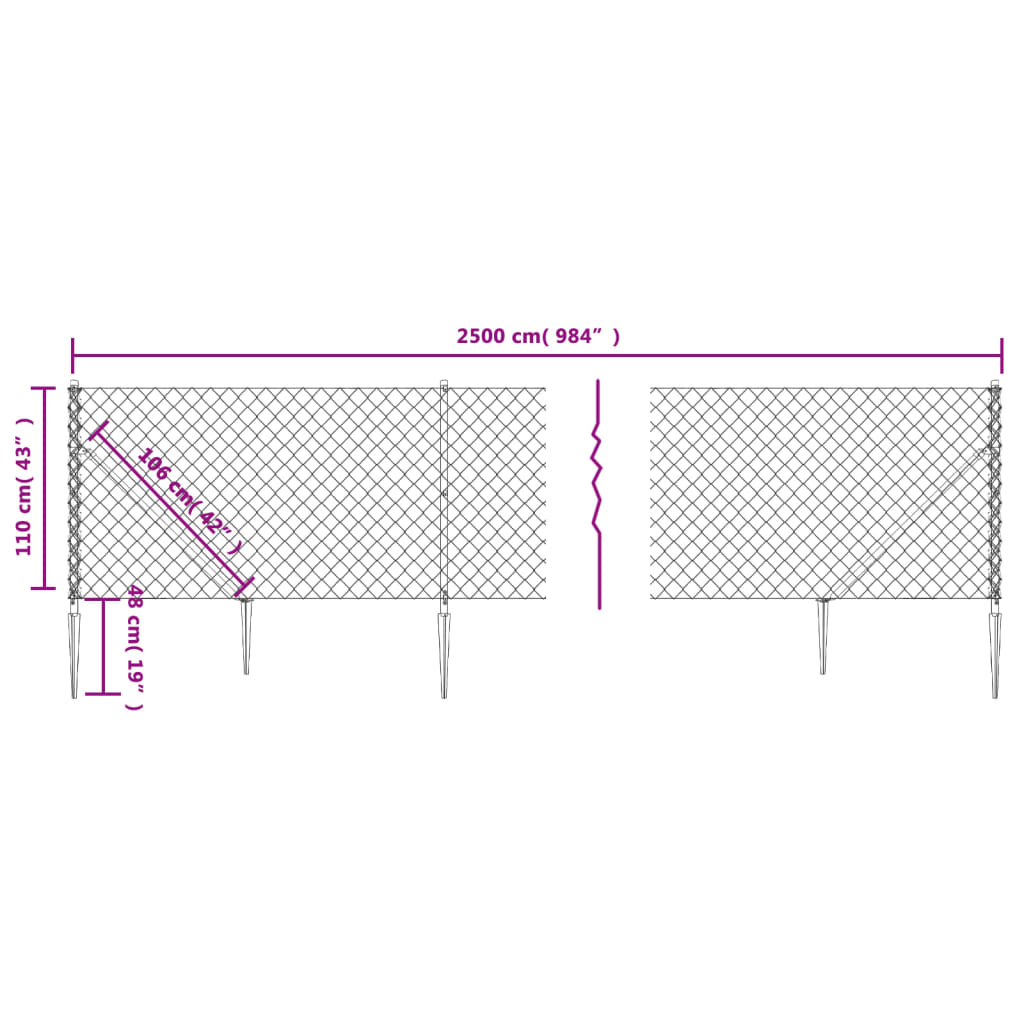 Chain Link Fence with Spike Anchors Green 1.1x25 m