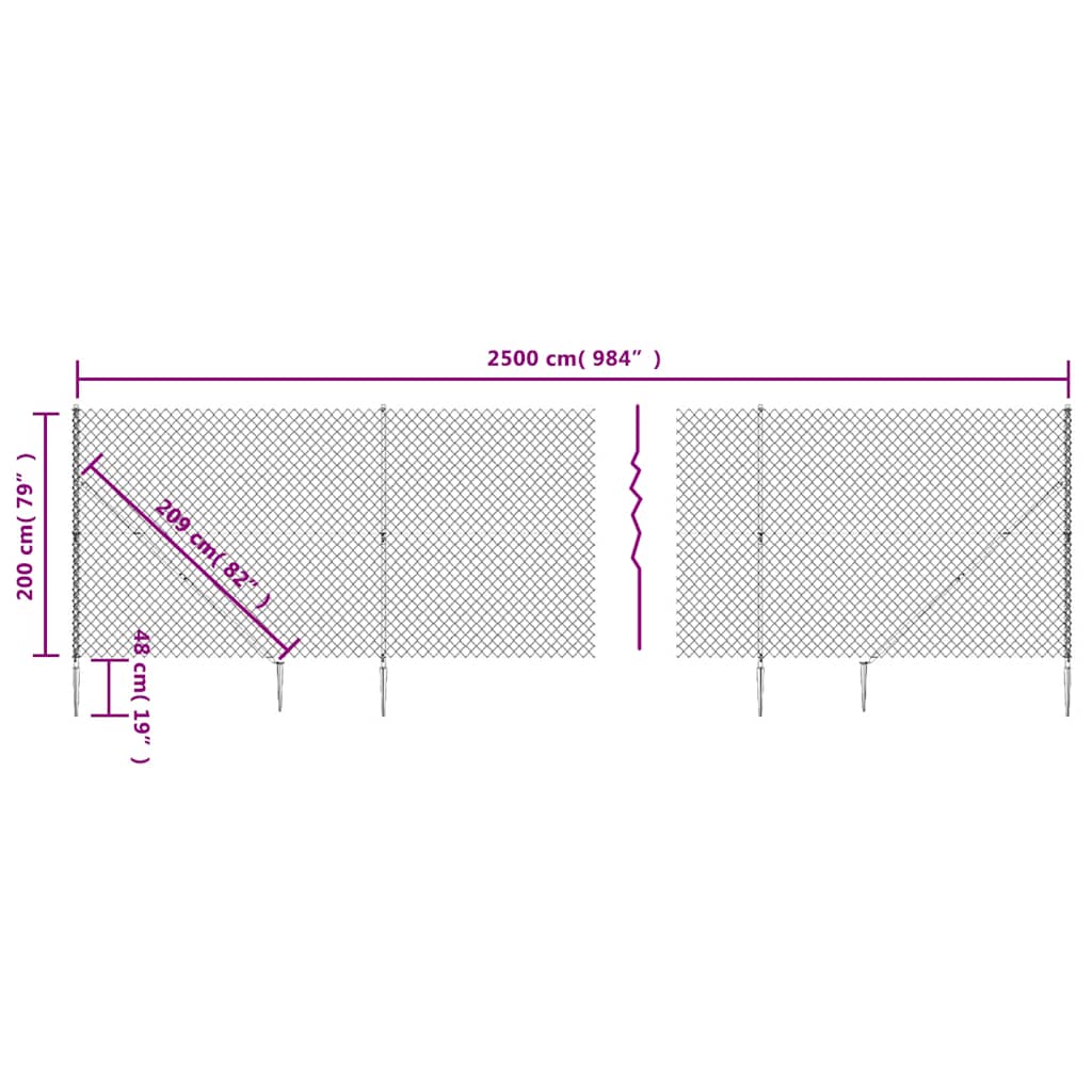 Chain Link Fence with Spike Anchors Green 2x25 m