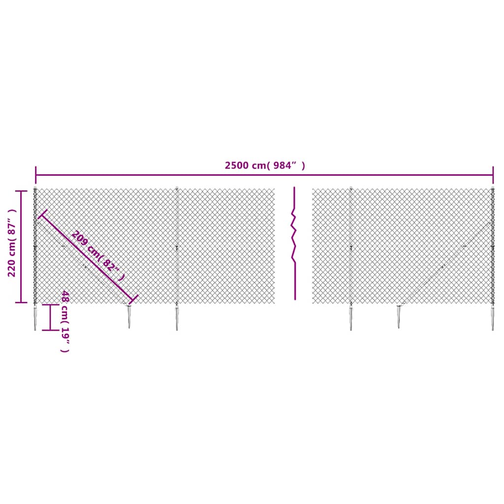 Chain Link Fence with Spike Anchors Green 2.2x25 m