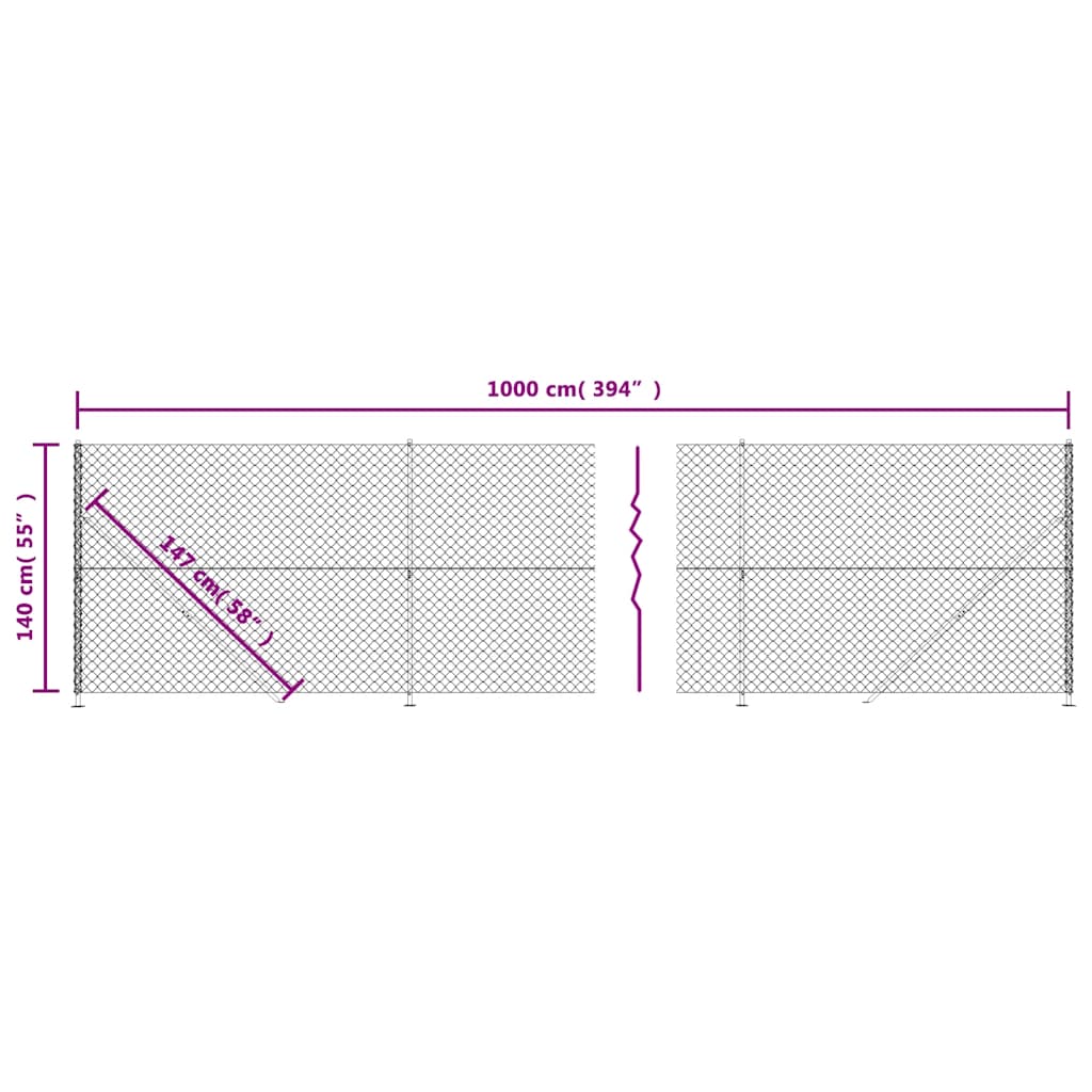 Chain Link Fence with Flange Green 1.4x10 m