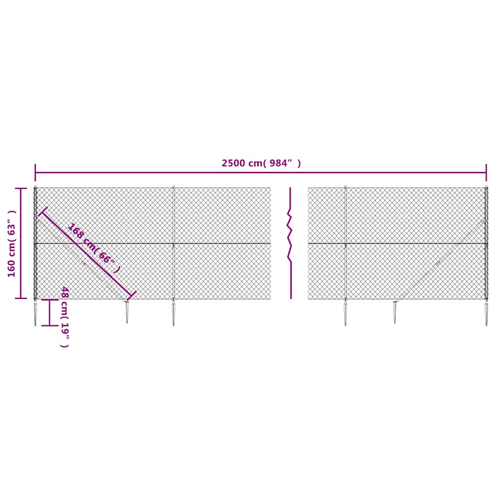 Chain Link Fence with Spike Anchors Anthracite 5.2'x82'