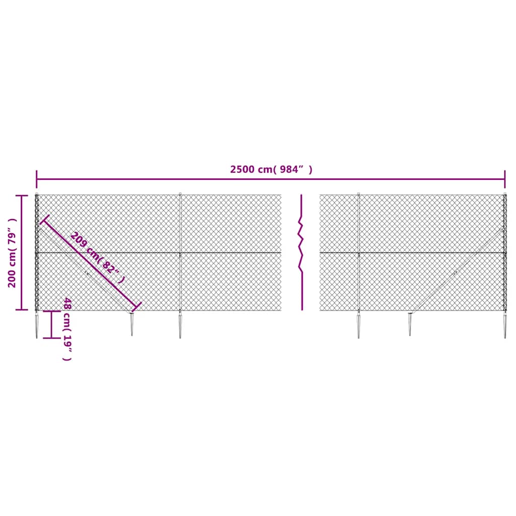 Chain Link Fence with Spike Anchors Anthracite 2x25 m