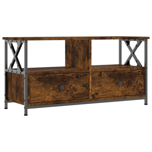 TV Cabinet Smoked Oak 90x33x45 cm Engineered Wood&Iron