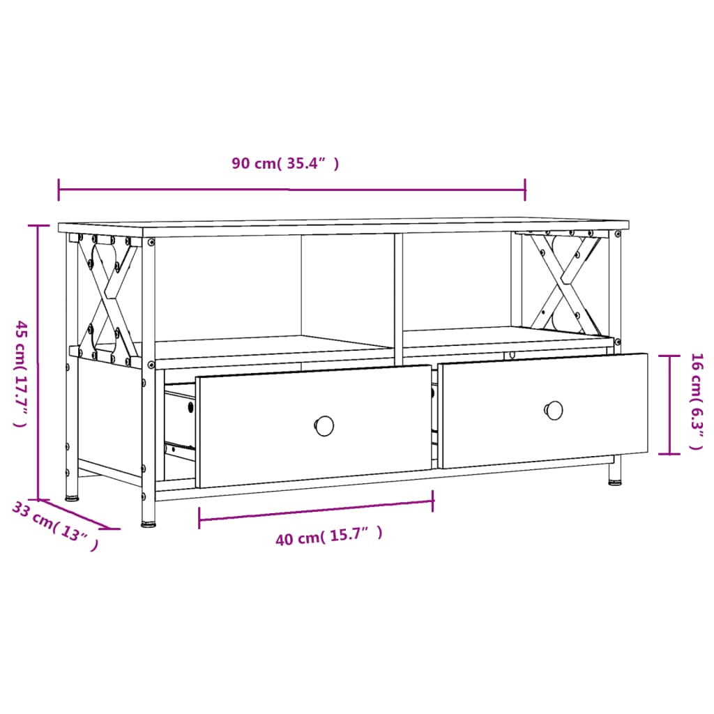 TV Cabinet Grey Sonoma 90x33x45 cm Engineered Wood&Iron