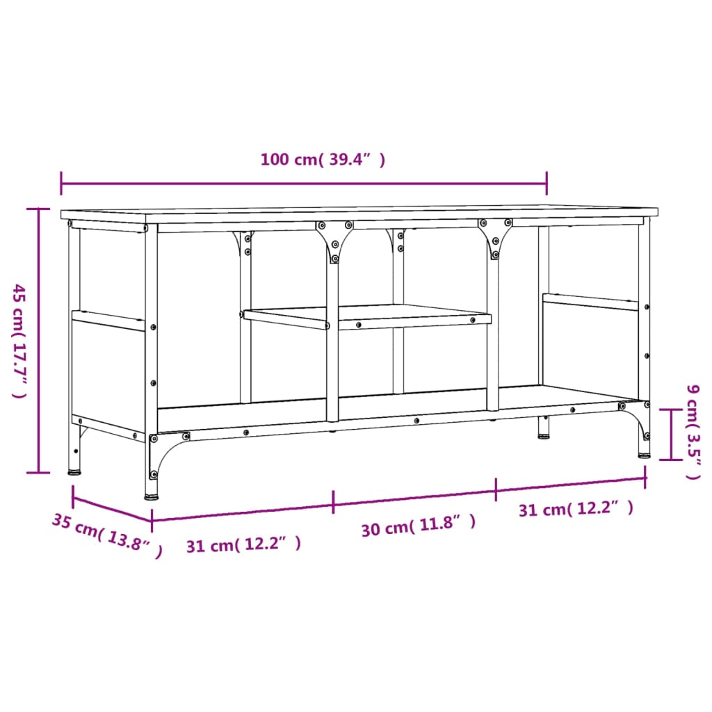 TV Cabinet Sonoma Oak 100x35x45 cm Engineered Wood&Iron