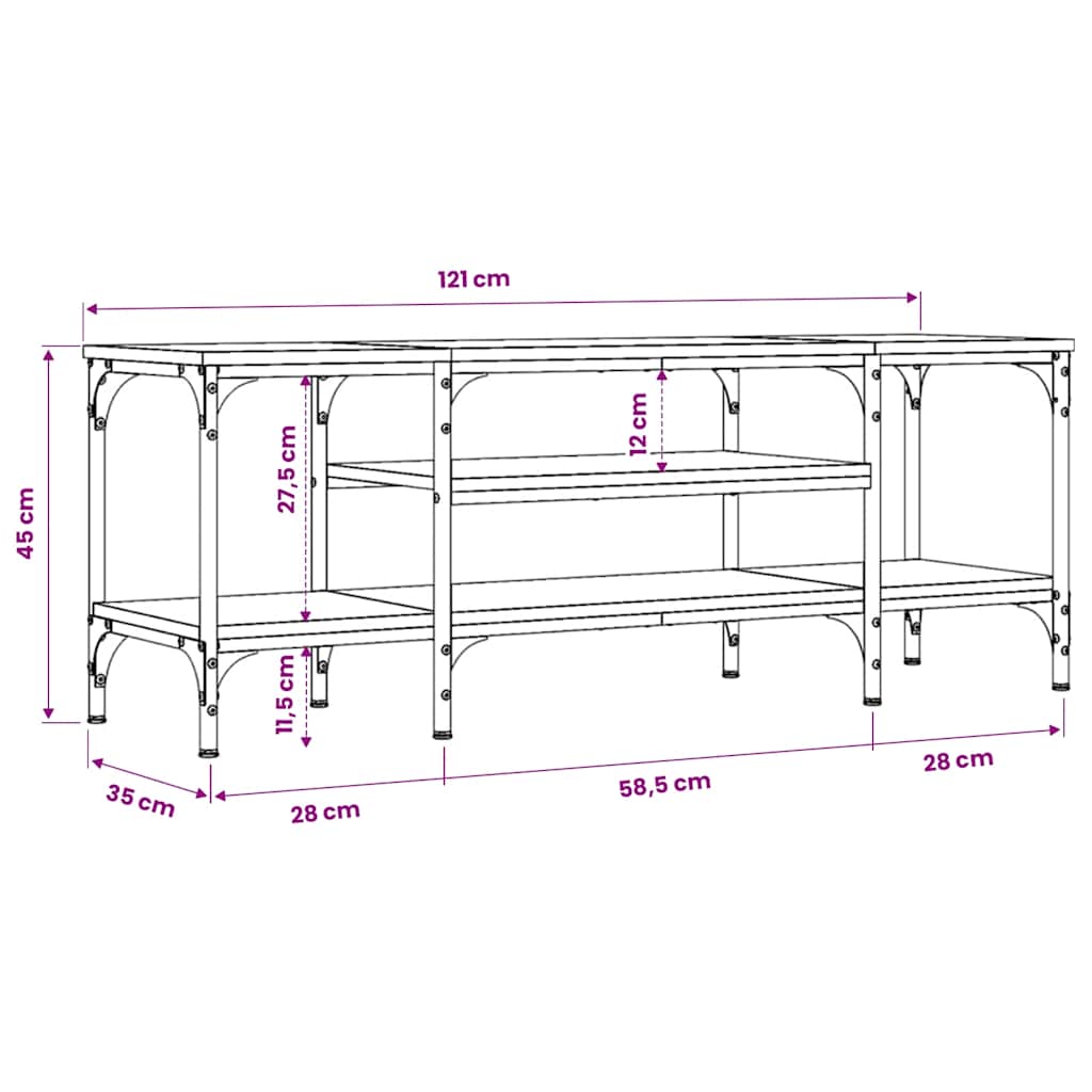 TV Cabinet Smoked Oak 121x35x45 cm Engineered Wood&Iron
