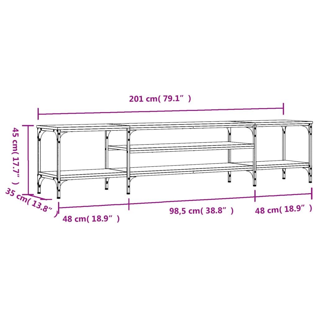 TV Cabinet Grey Sonoma 201x35x45 cm Engineered Wood&Iron