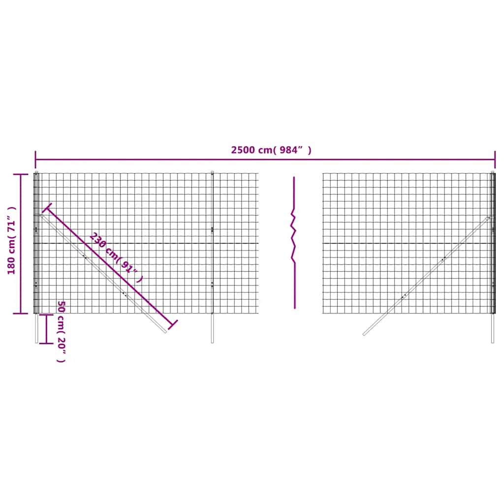 Wire Mesh Fence Green 1,8x25 m Galvanised Steel