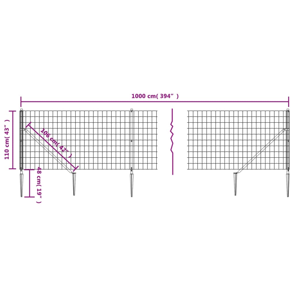 Wire Mesh Fence with Spike Anchors Green 1.1x10 m