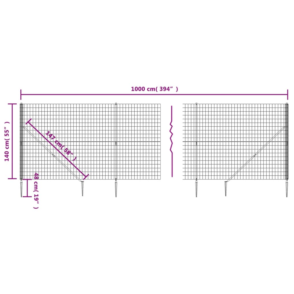 Wire Mesh Fence with Spike Anchors Green 1.4x10 m