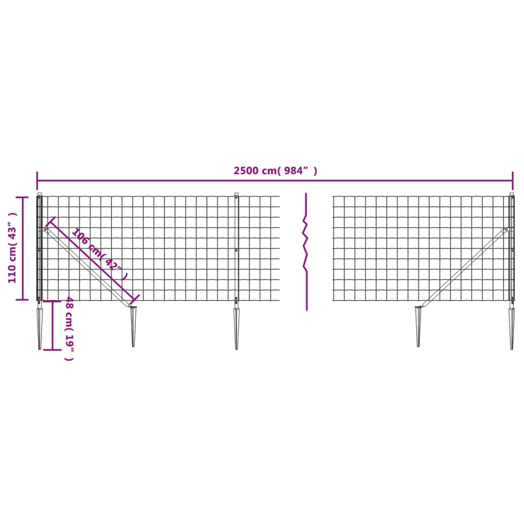 Wire Mesh Fence with Spike Anchors Green 1.1x25 m