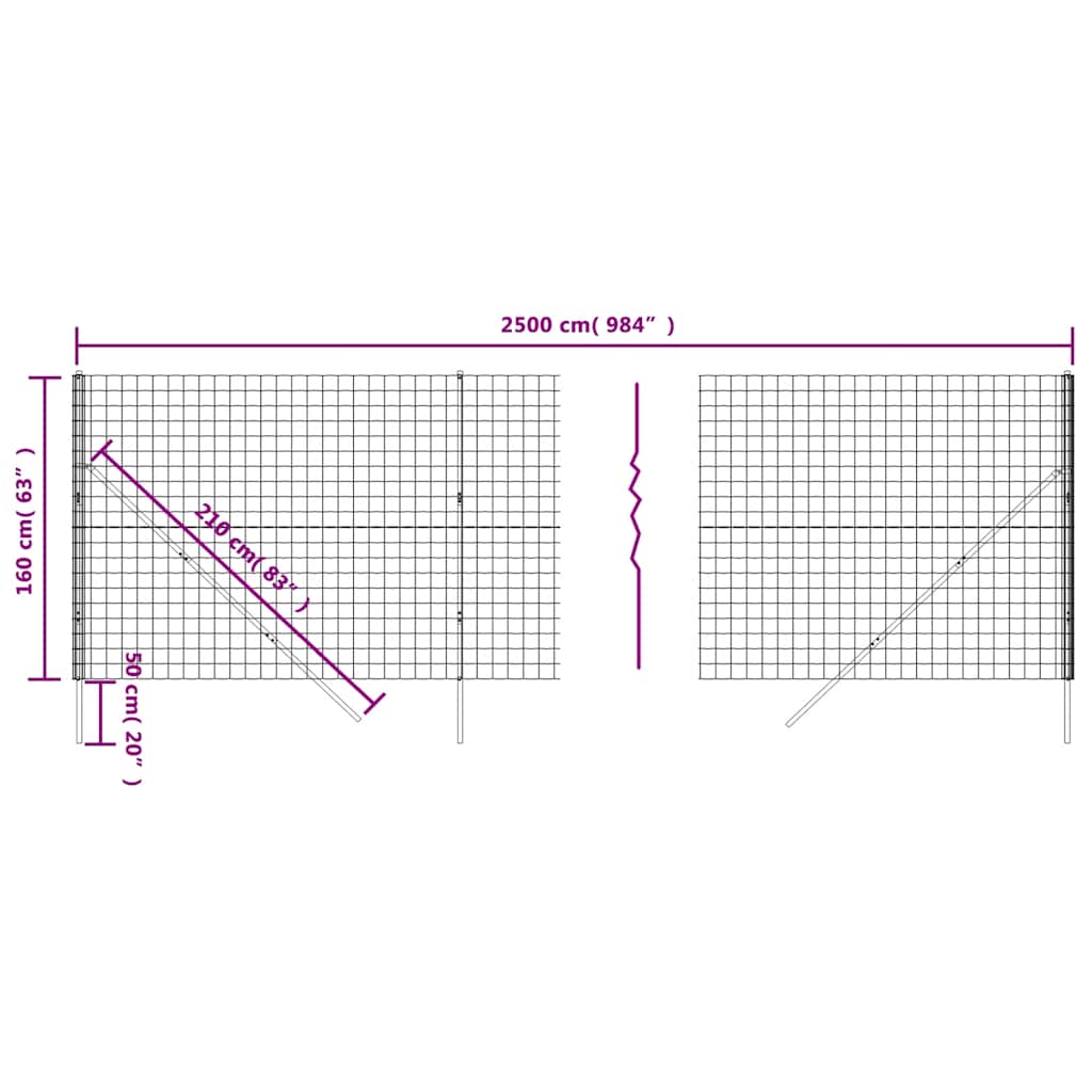 Wire Mesh Fence Anthracite 1.6x25 m Galvanised Steel