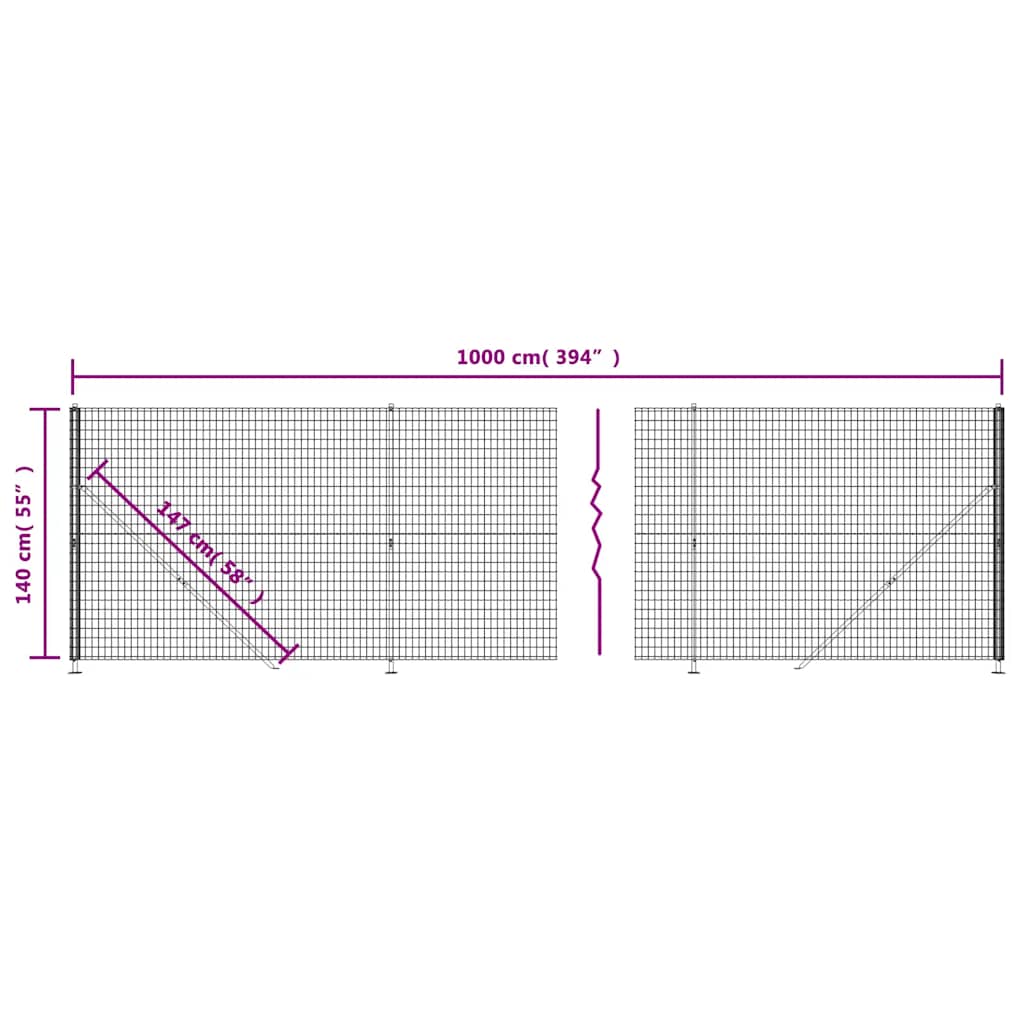 Wire Mesh Fence with Flange Anthracite 1.4x10 m