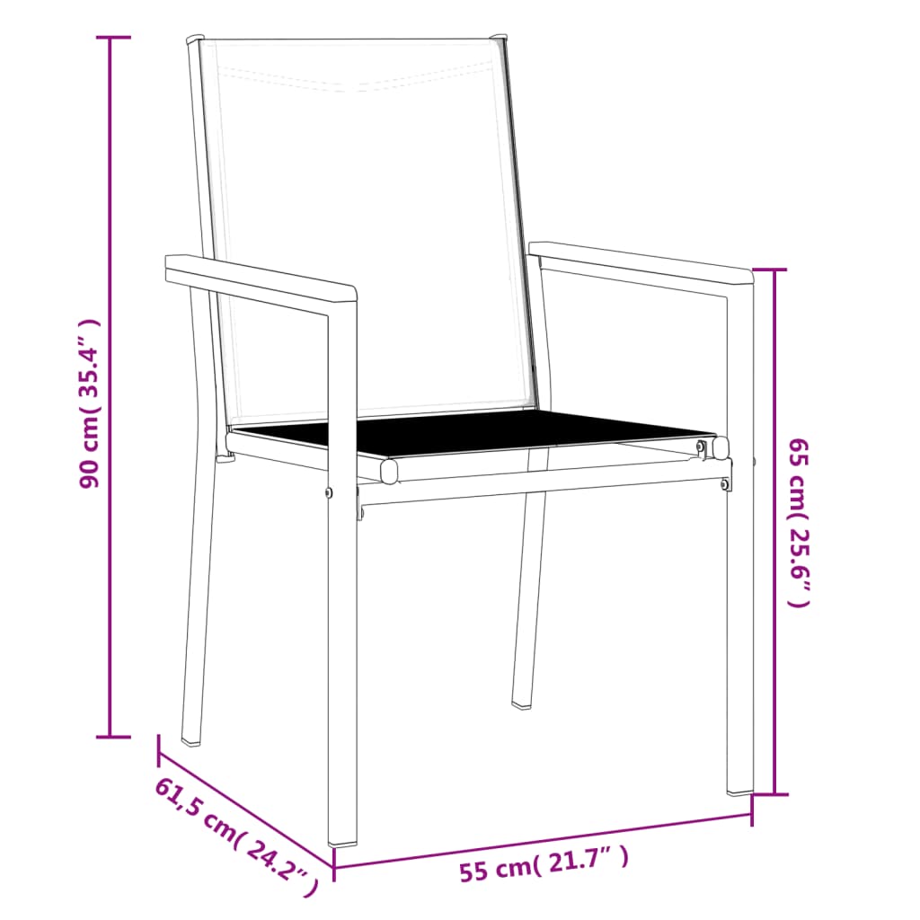 Garden Chair | Set of 2 | Black | Textilene, powder-coated steel | Medium
