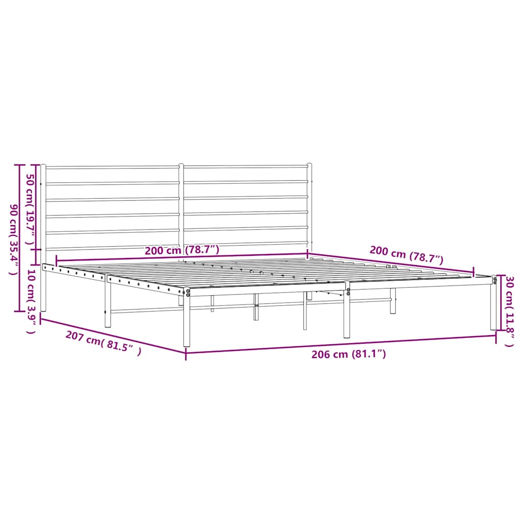 Metal Bed Frame without Mattress with Headboard Black 200x200cm