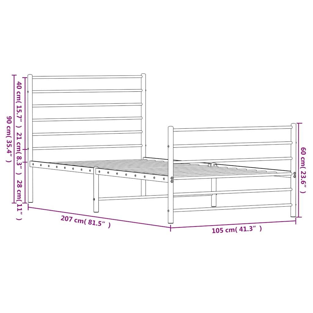 Bed Frame Black Powder-Coated Steel Twin Bed Frame Rectangular