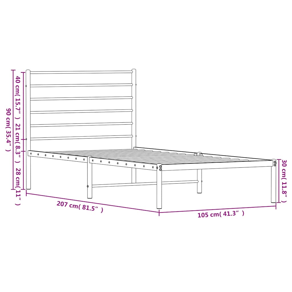 Metal Bed Frame without Mattress with Headboard White 100x200cm