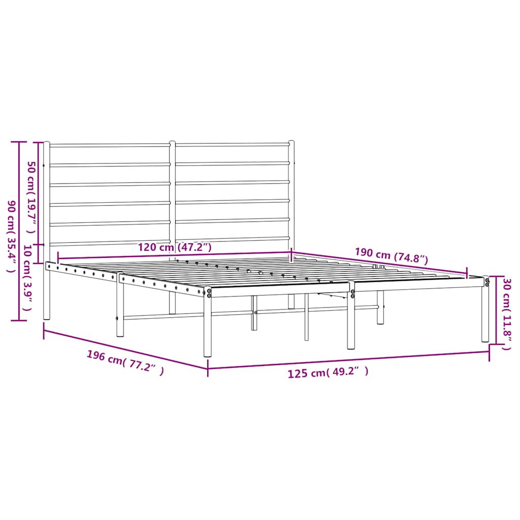 Metal Bed Frame without Mattress with Headboard White 120x190cm