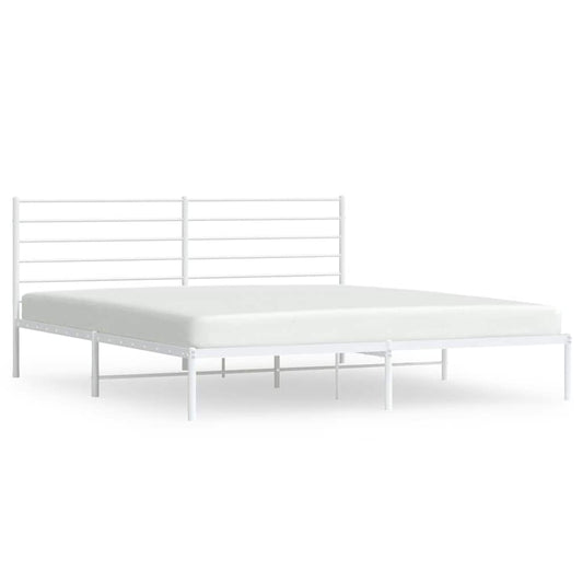 Metal Bed Frame without Mattress with Headboard White 183x213cm