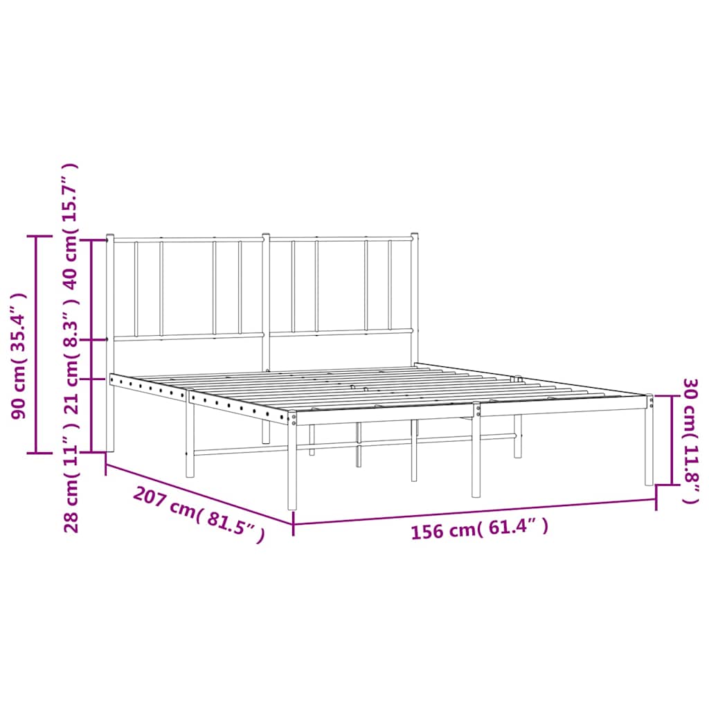 Metal Bed Frame without Mattress with Headboard Black 150x200cm