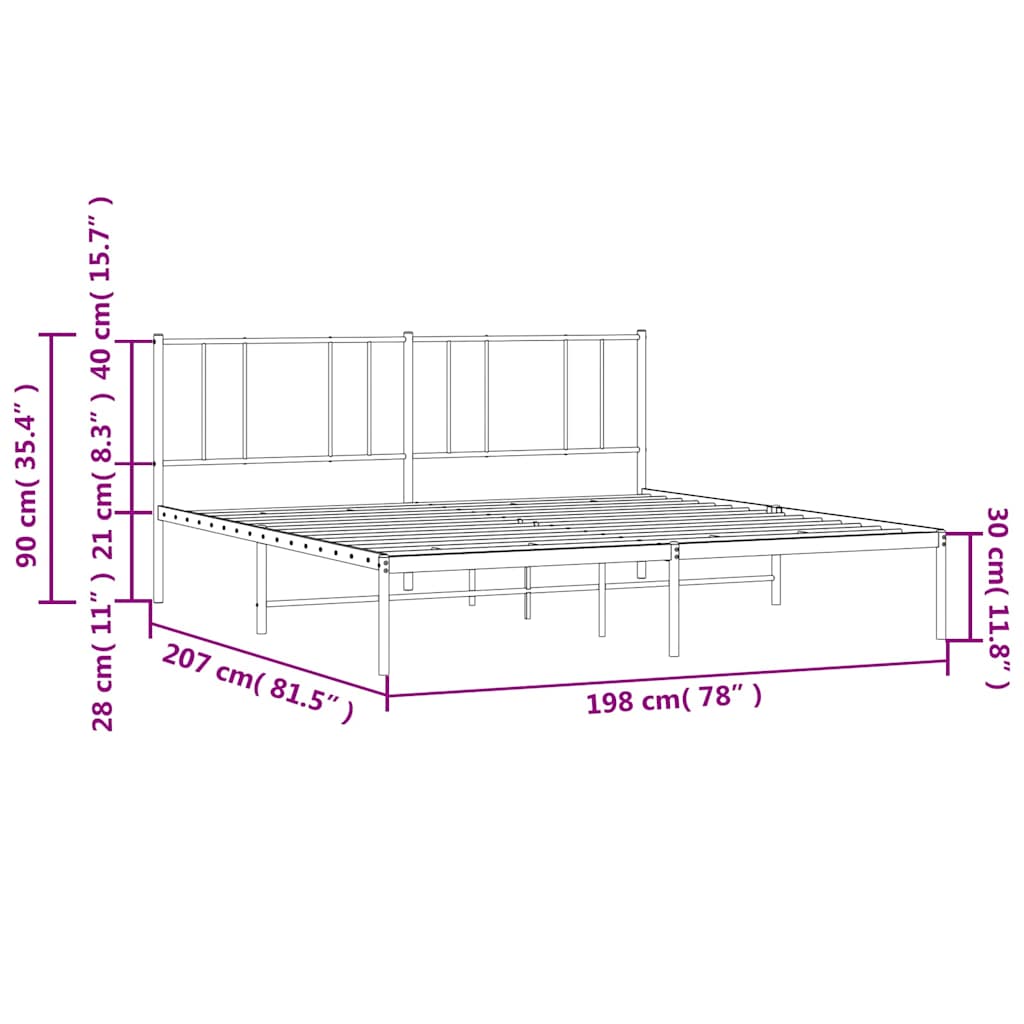 Metal Bed Frame without Mattress with Headboard Black 193x203cm