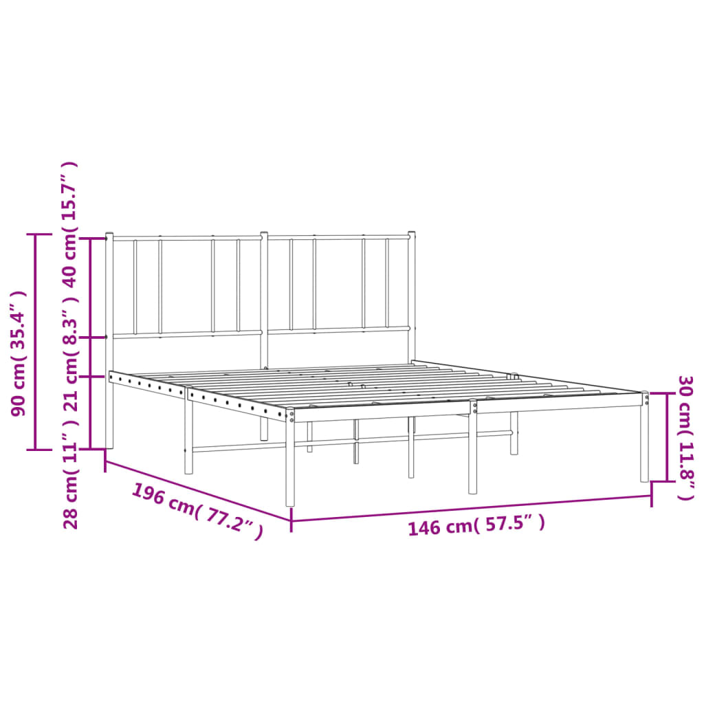 Metal Bed Frame without Mattress with Headboard White 140x190cm