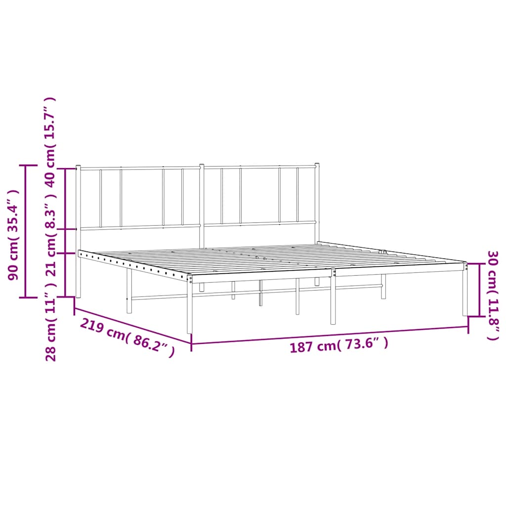 Metal Bed Frame without Mattress with Headboard White 183x213cm