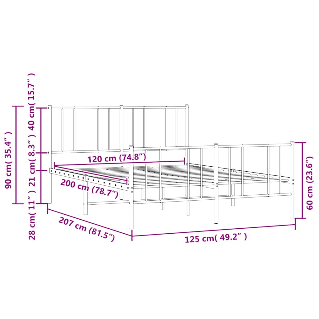 Metal Bed Frame without Mattress with Footboard White 120x200cm