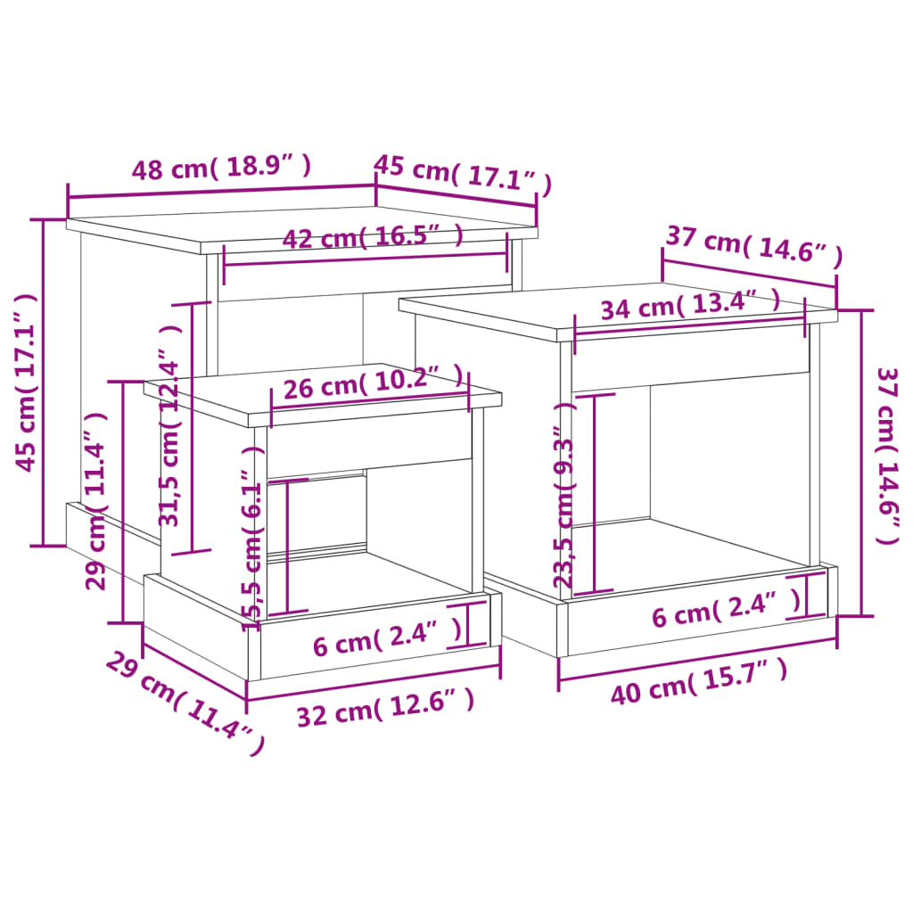 Coffee Tables 3 pcs Smoked Oak Engineered Wood