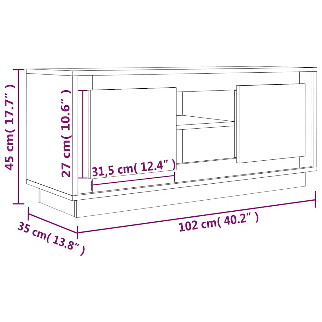 TV Cabinet White 102x35x45 cm Engineered Wood