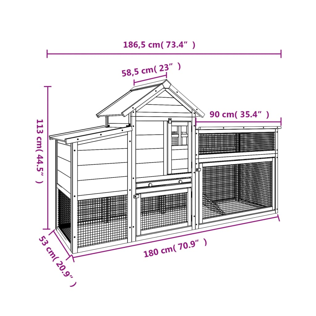 Chicken Coop Grey 186,5x58,5x113 cm Solid Wood Pine