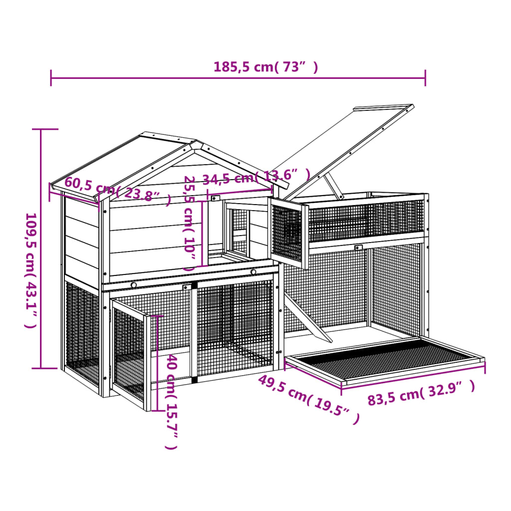vidaXL Rabbit Hutch Brown, Green Solid Pine Wood, Plywood